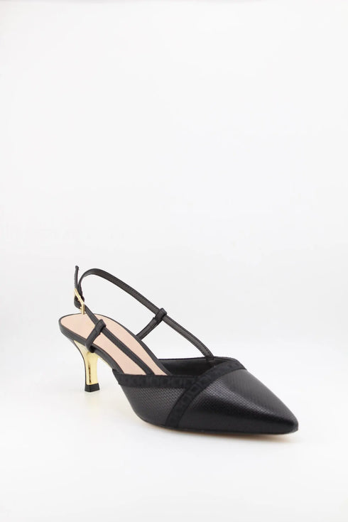 Luz da lua Perforated Slingback Pumps with Metallic Heel